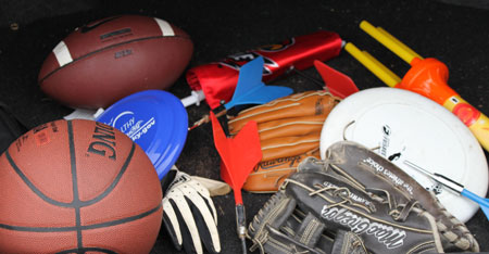 The sports gear in Richard's trunk.